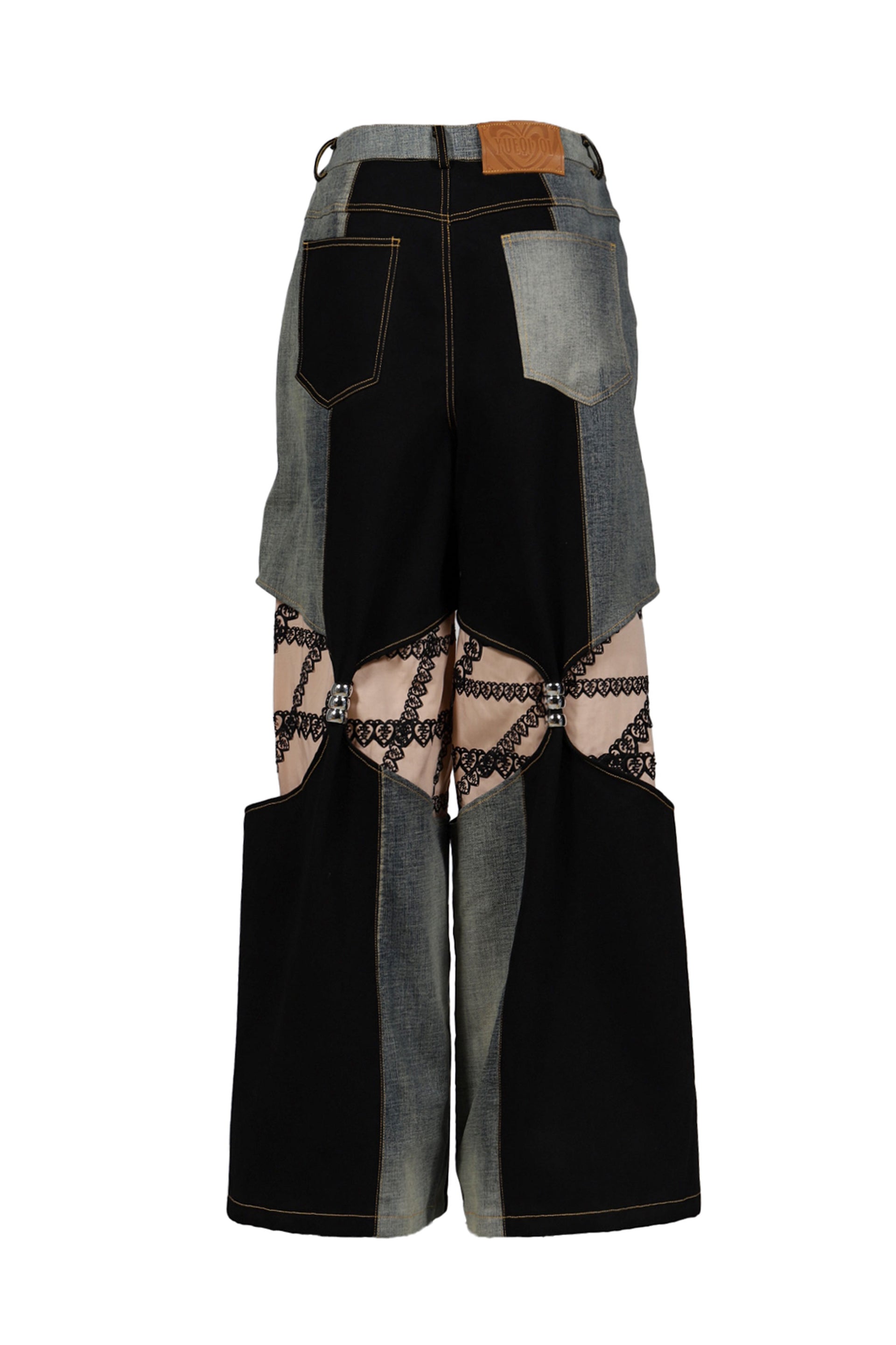 YUEQI QI UPCYCLED DENIM TAUPE HOURGLASS TROUSERS / BLK
