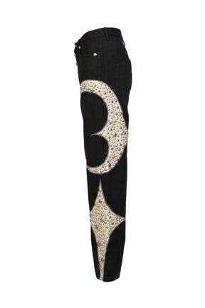 IRON STEEL FOCUS LEATHER DENIM PANTS / BLK