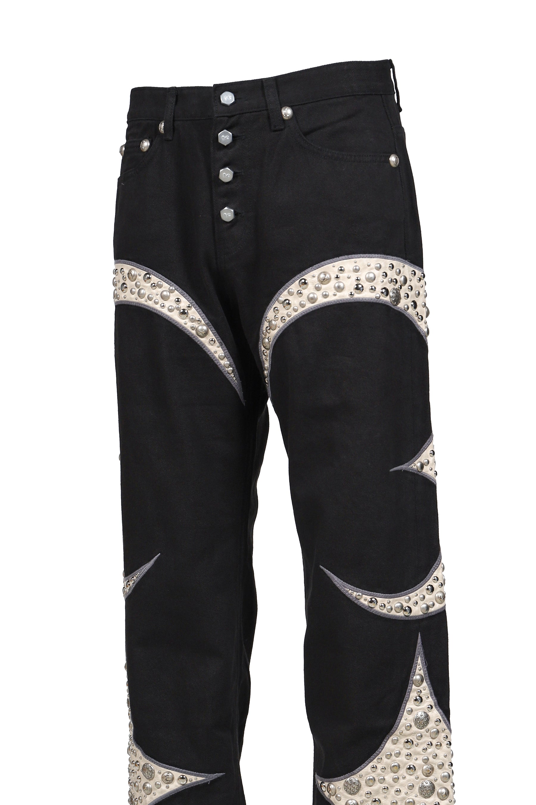 IRON STEEL FOCUS LEATHER DENIM PANTS / BLK