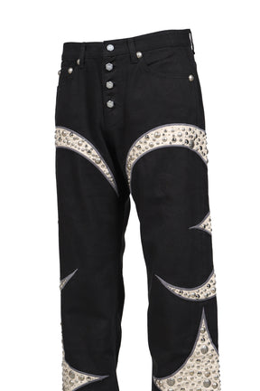 IRON STEEL FOCUS LEATHER DENIM PANTS / BLK
