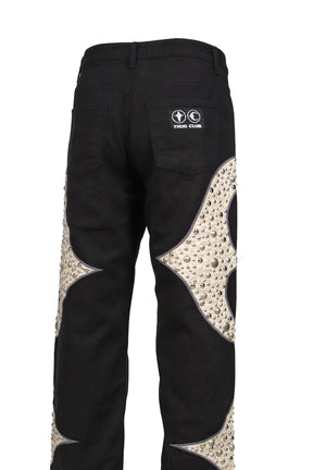 IRON STEEL FOCUS LEATHER DENIM PANTS / BLK