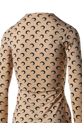 MOON PRINTED JERSEY SECOND SKIN CREWNECK TOP / TAN