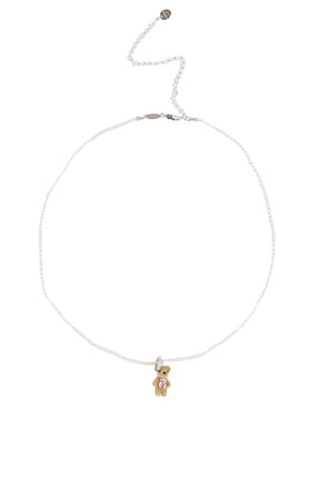 MINI FLOCKED BEAR PEARL NECKLACE / PNK