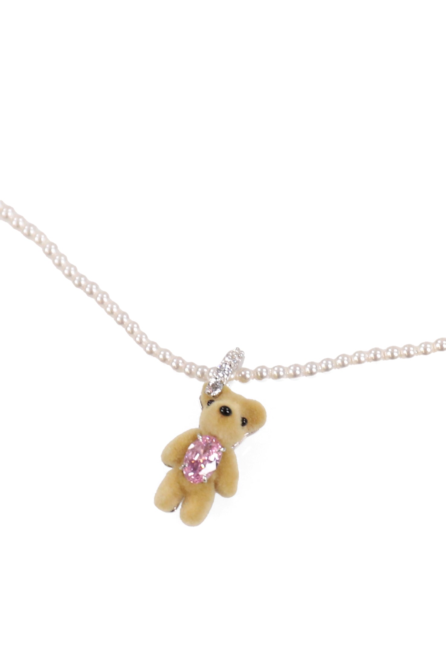 MINI FLOCKED BEAR PEARL NECKLACE / PNK