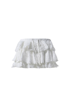 GIRLFRIEND LACE RUFFLE MINI SKIRT  / IVORY