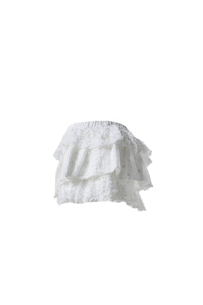 GIRLFRIEND LACE RUFFLE MINI SKIRT  / IVORY