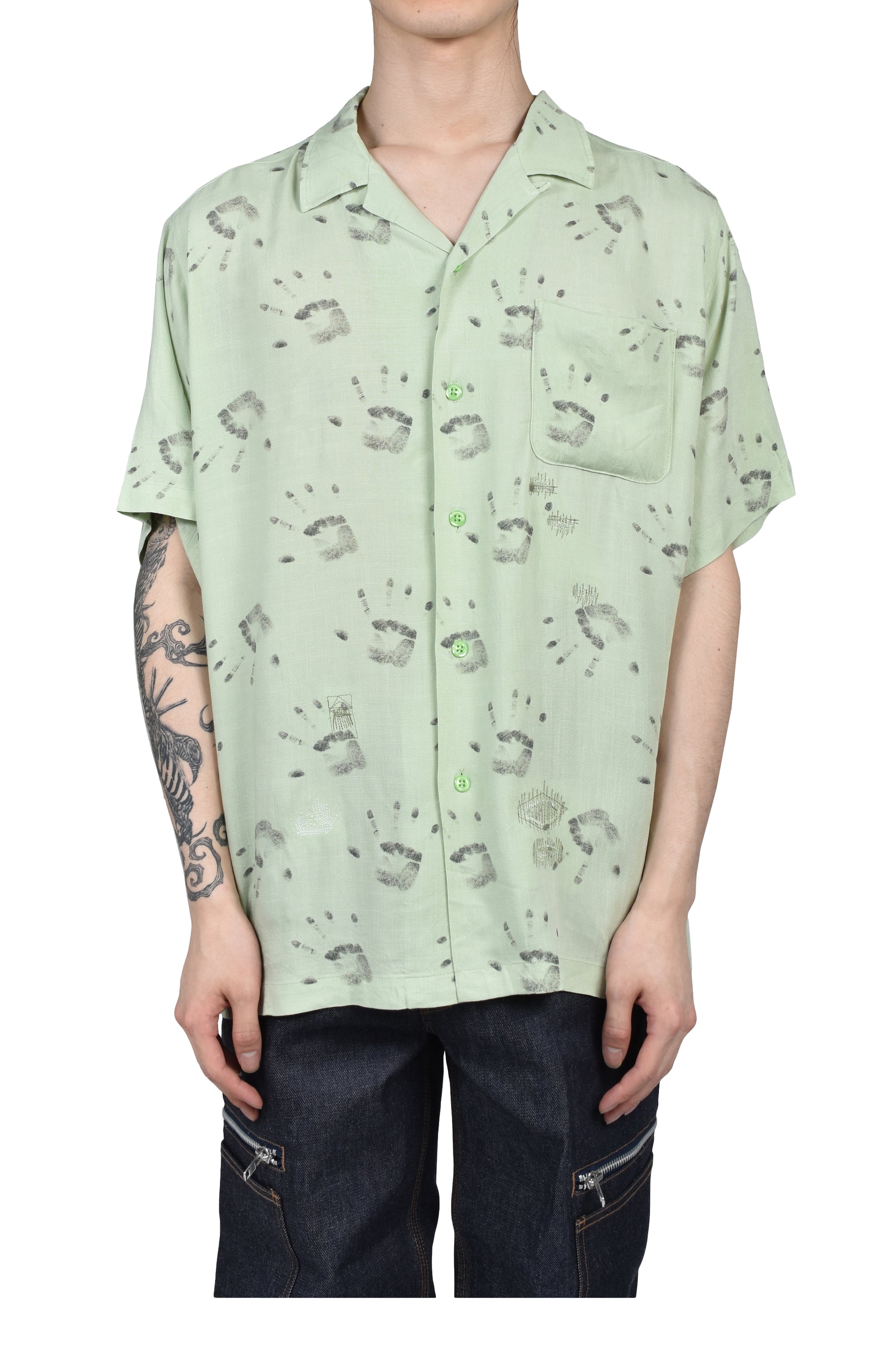HANDPRINT SS SHIRT AGED / L.GRN
