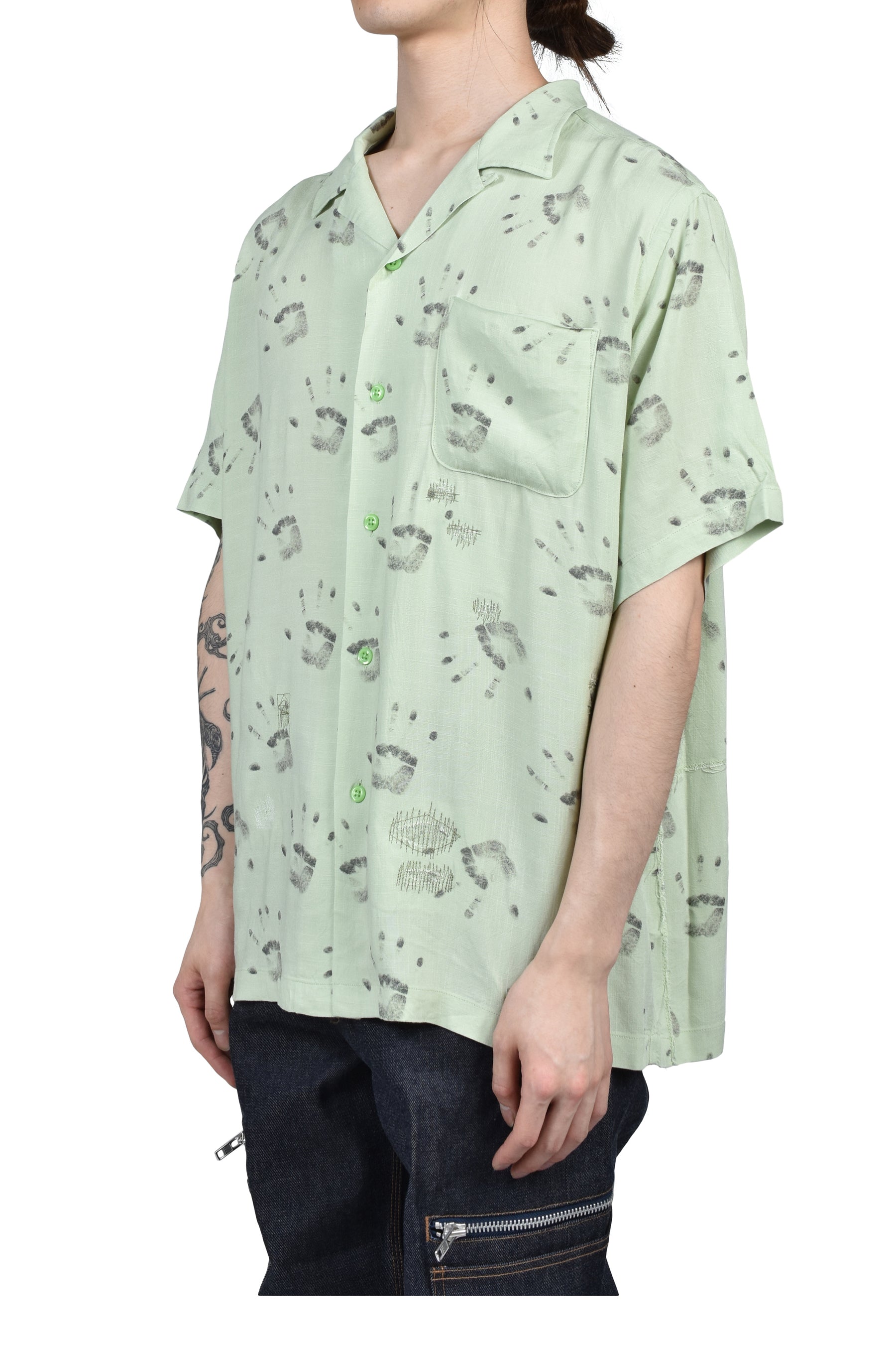 HANDPRINT SS SHIRT AGED / L.GRN