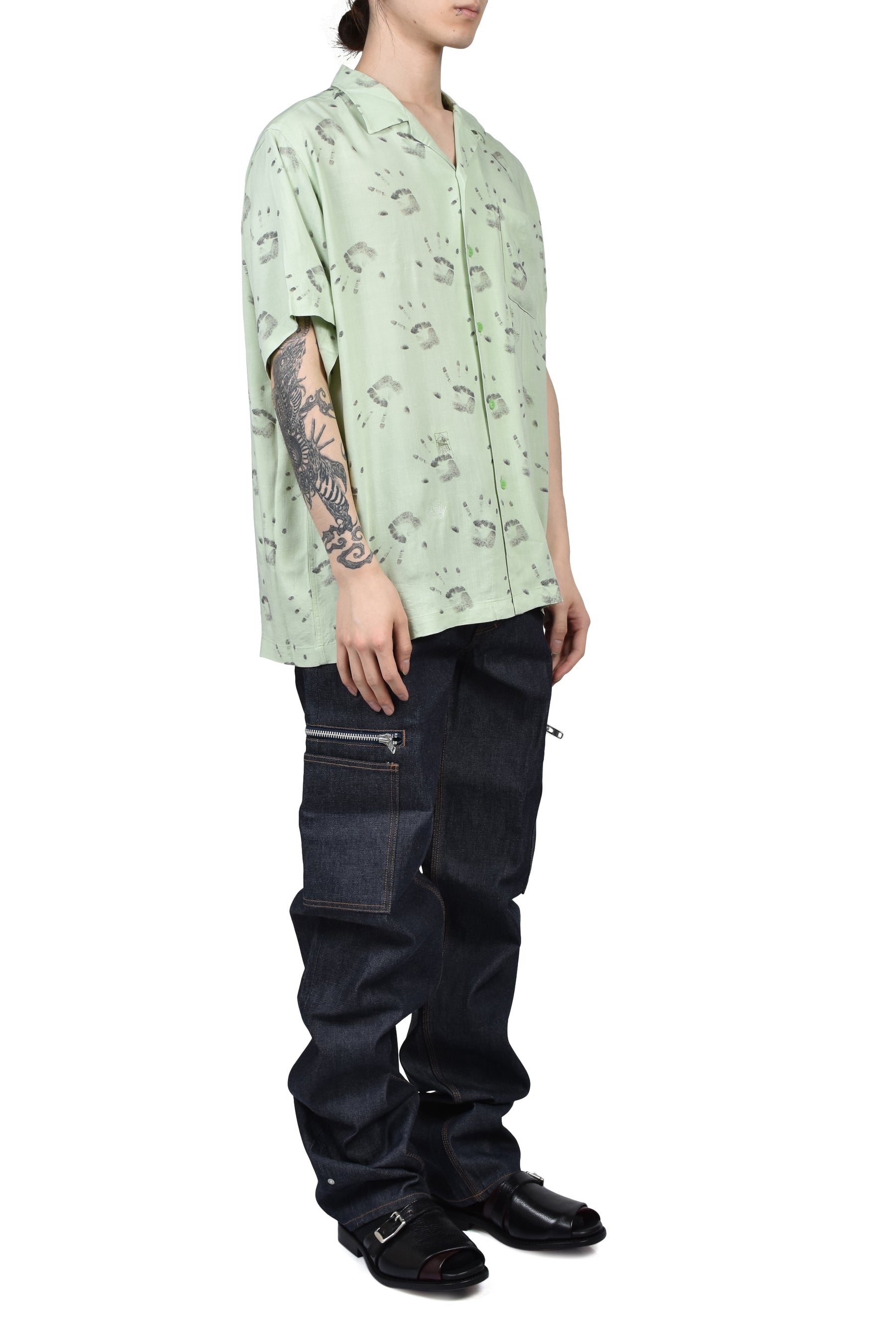 HANDPRINT SS SHIRT AGED / L.GRN