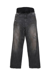 SWEATPANTS LAYERED DENIM PANTS / BLK