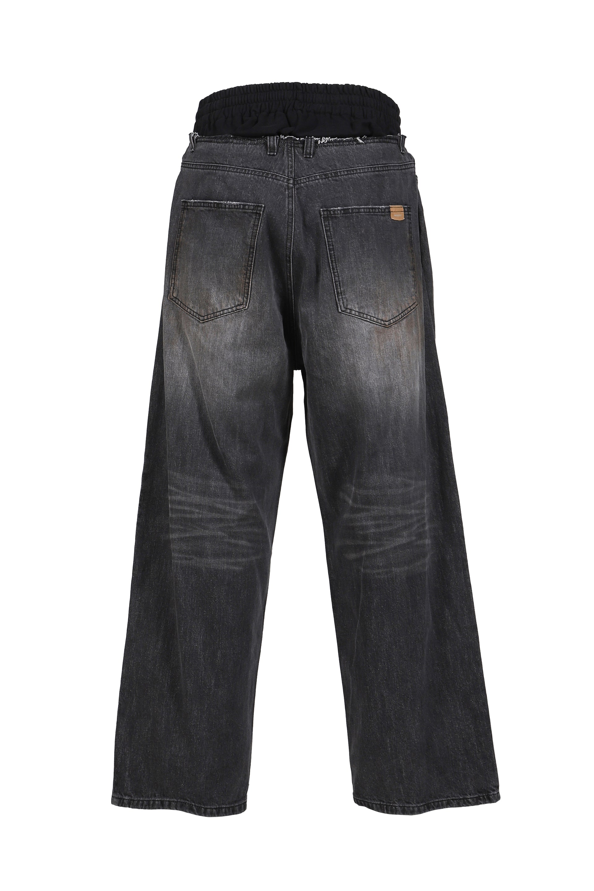 SWEATPANTS LAYERED DENIM PANTS / BLK