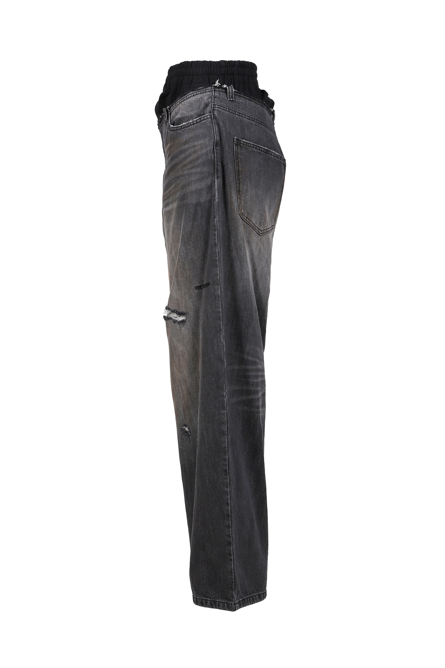 SWEATPANTS LAYERED DENIM PANTS / BLK
