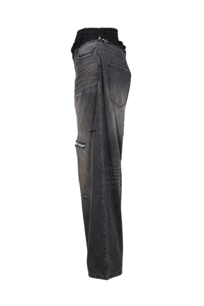 SWEATPANTS LAYERED DENIM PANTS / BLK