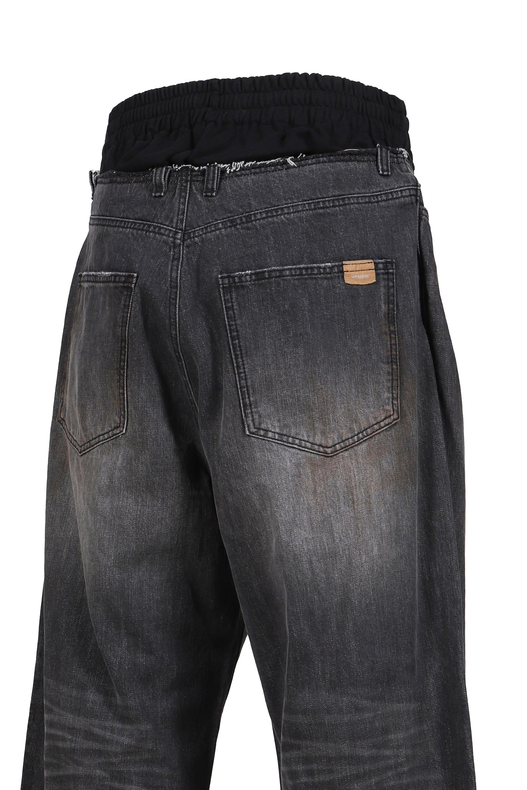 SWEATPANTS LAYERED DENIM PANTS / BLK