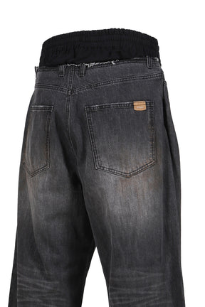 SWEATPANTS LAYERED DENIM PANTS / BLK