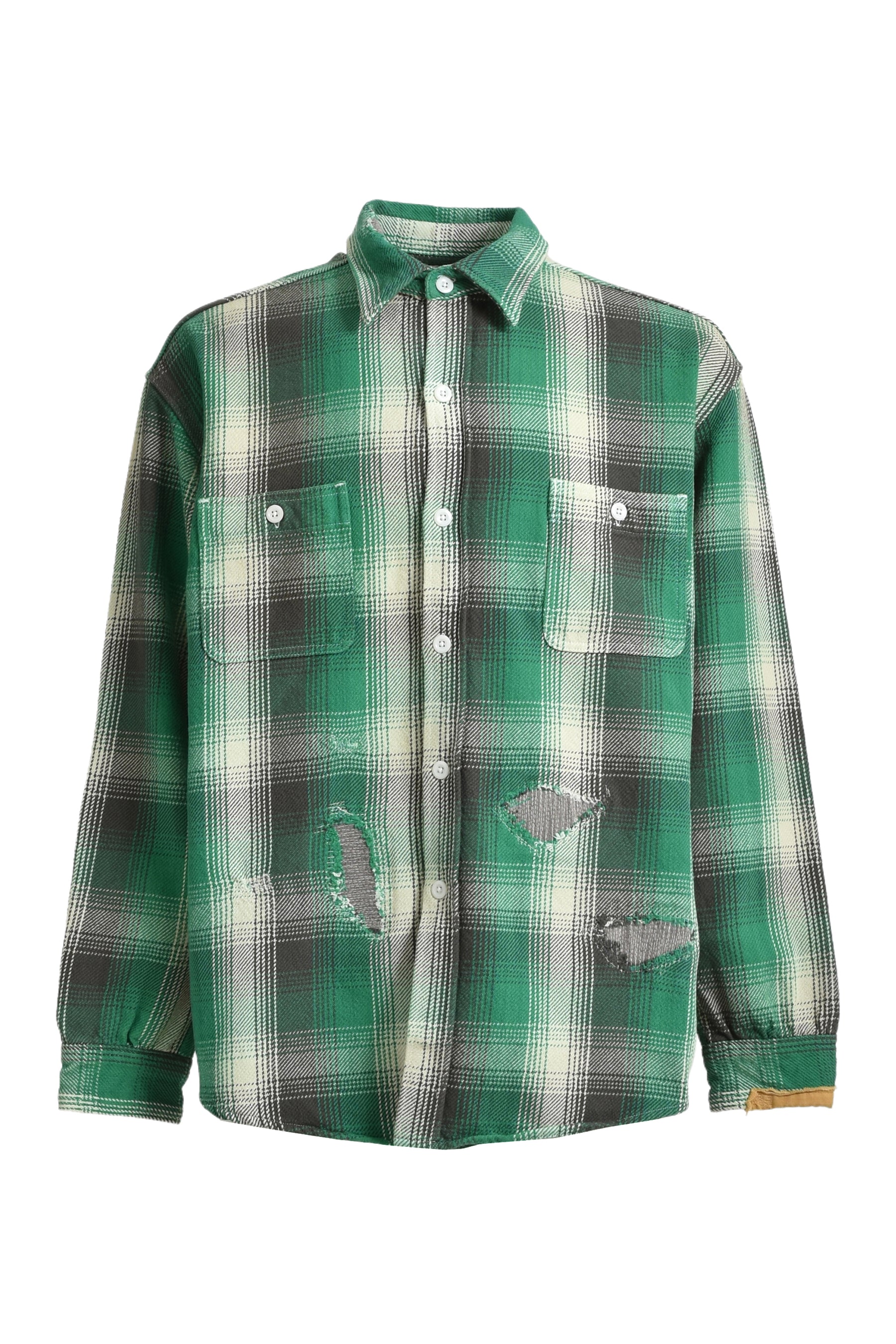 HEAVY WEIGHT FLANNEL SHIRTS AGING / GRN WHT REPAIRED