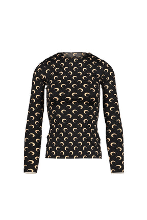 MOON PRINTED JERSEY LS CREWNECK TOP / INVERSE TAN