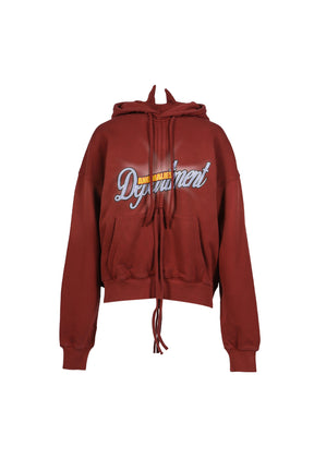 DRAWSTRING GRADIENT WASH HOODED SWEATSHIRT / RED