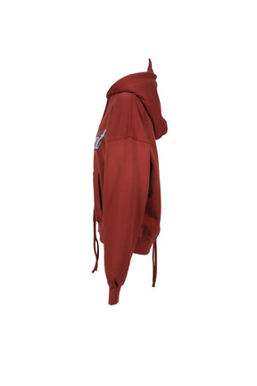 DRAWSTRING GRADIENT WASH HOODED SWEATSHIRT / RED