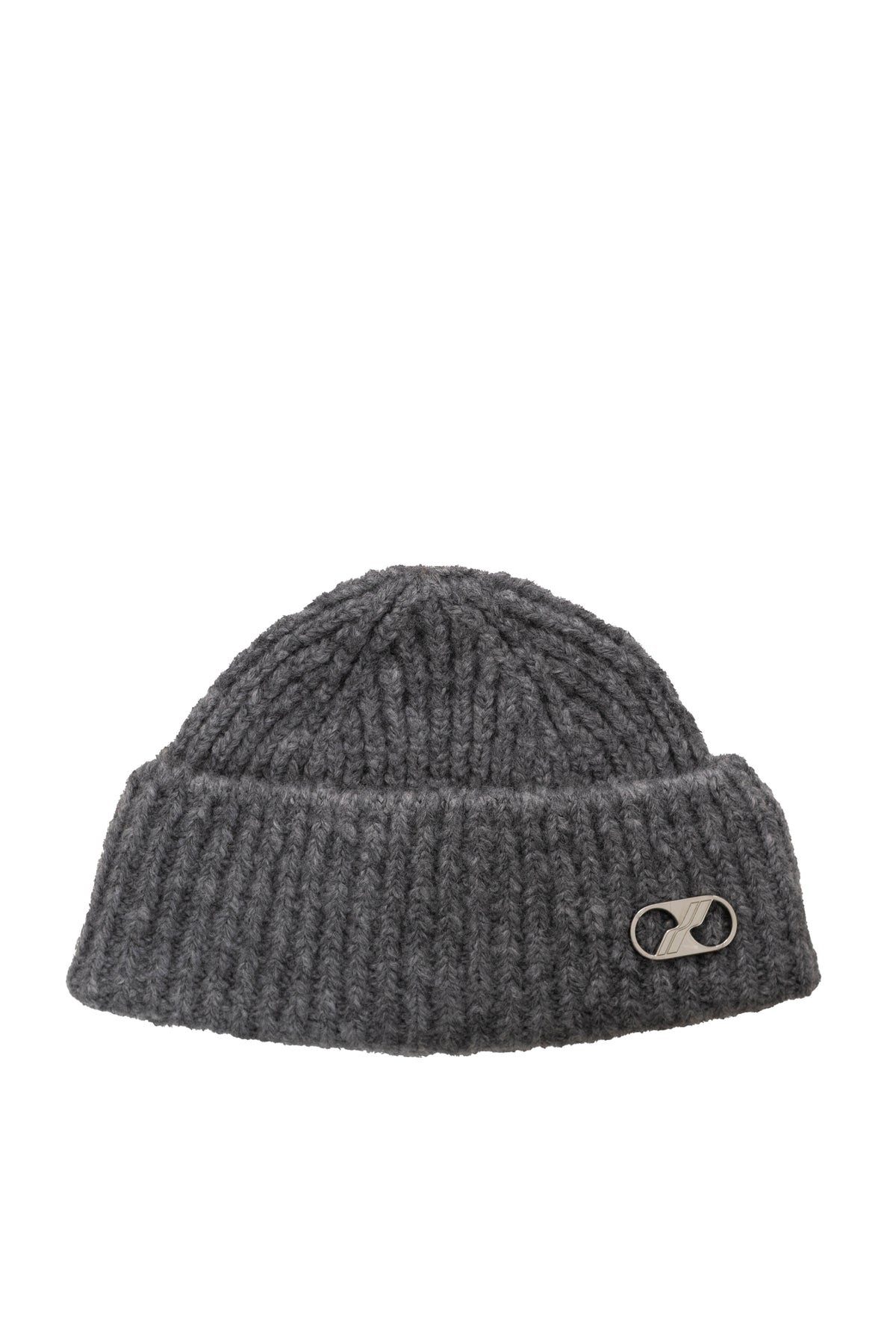 LIGHT GREY EMBROIDERED LOGO METAL SHORT BEANIE / L.GRY
