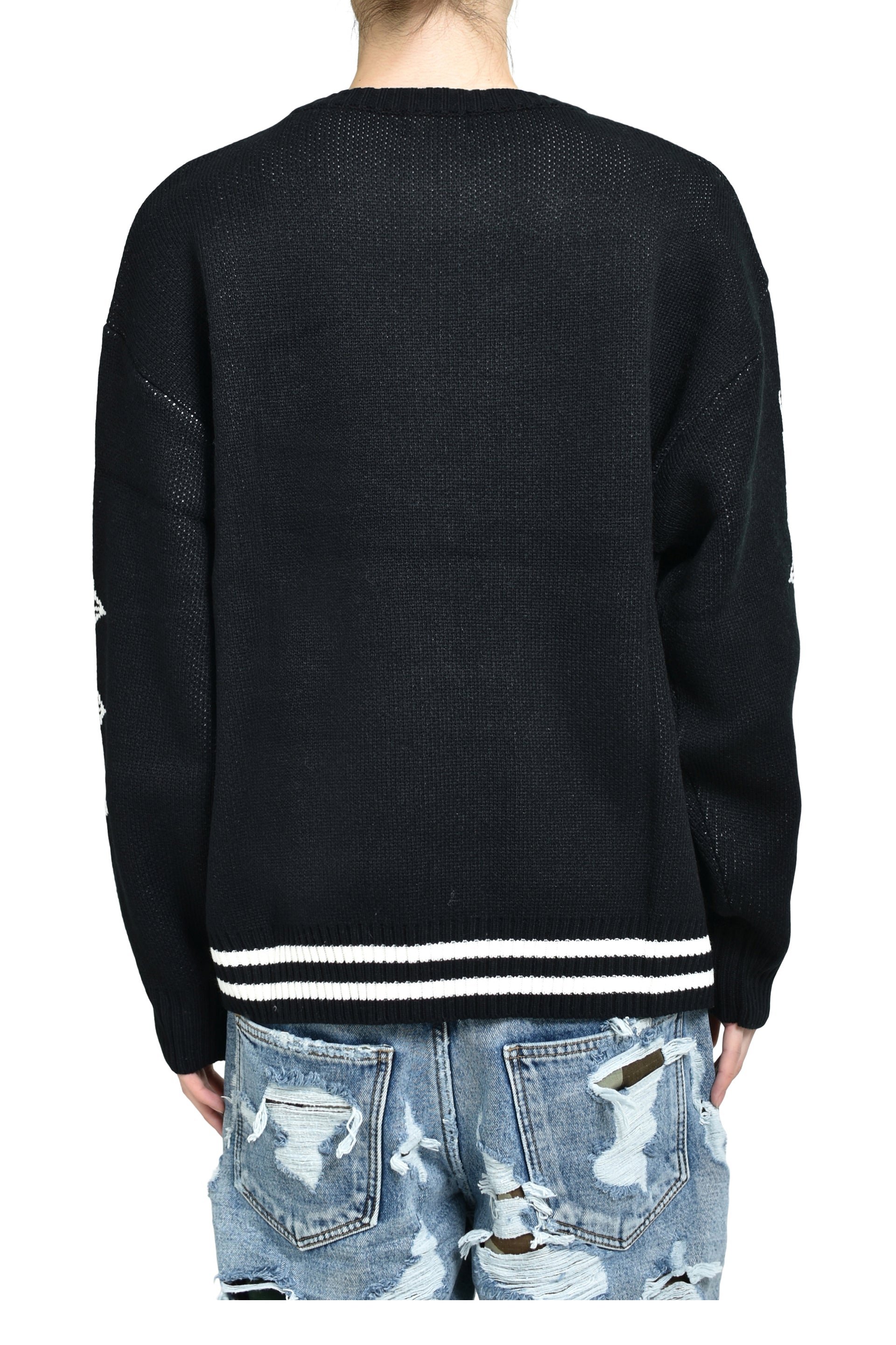 TC BONE KNIT SWEATER / BLK/WHT