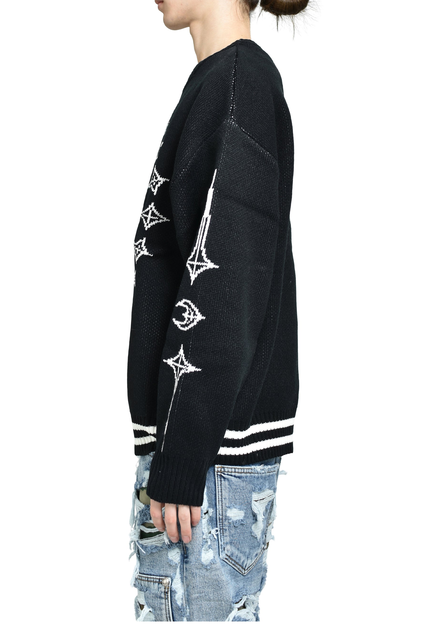 TC BONE KNIT SWEATER / BLK/WHT 