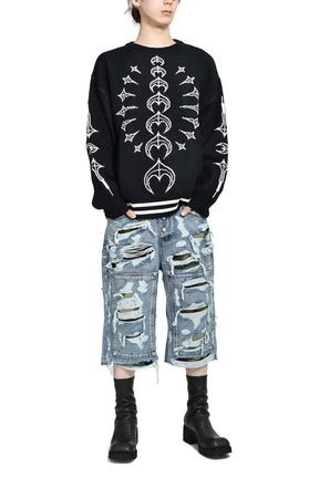 TC BONE KNIT SWEATER / BLK/WHT 