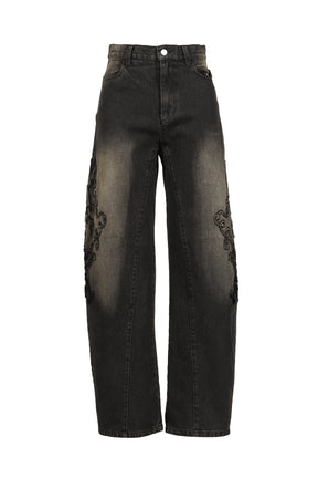 DENIM LACE PANTS / BLACK