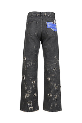 "DAMAGE" STRAIGHT DENIM PANTS / BLK 