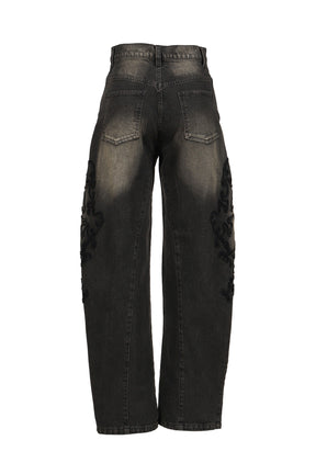 DENIM LACE PANTS / BLACK