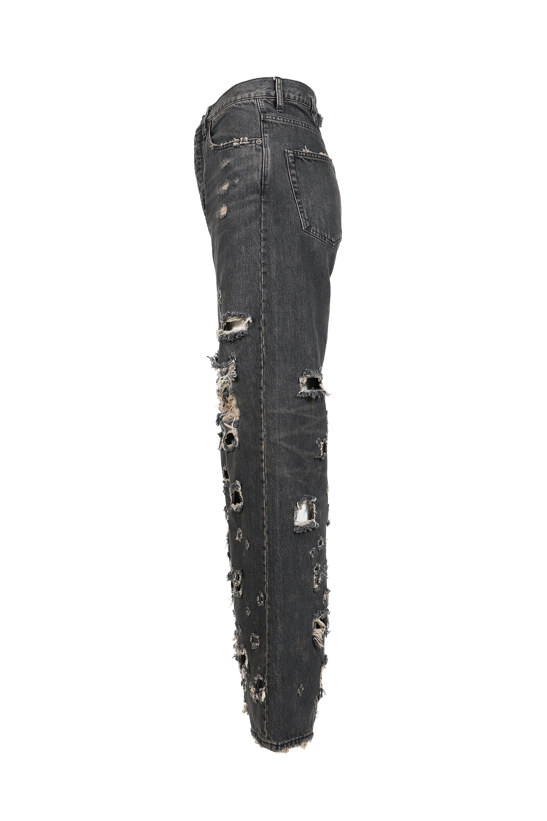 "DAMAGE" STRAIGHT DENIM PANTS / BLK 