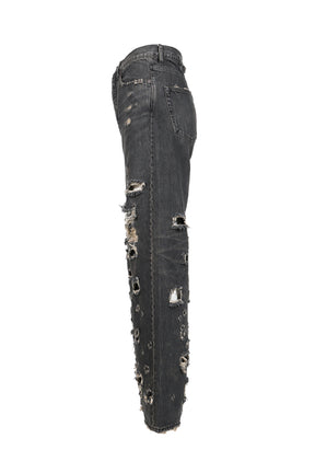 "DAMAGE" STRAIGHT DENIM PANTS / BLK 
