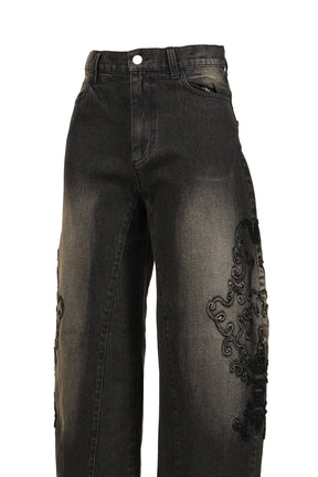 DENIM LACE PANTS / BLACK