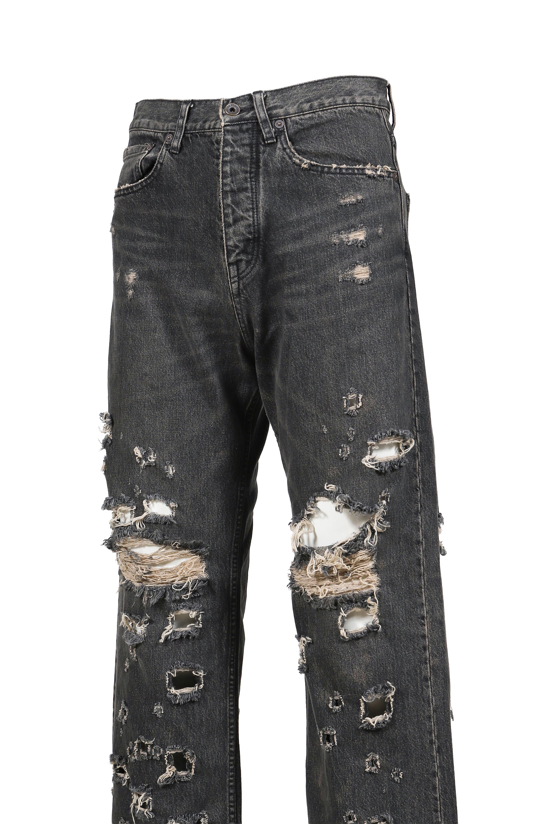 "DAMAGE" STRAIGHT DENIM PANTS / BLK 