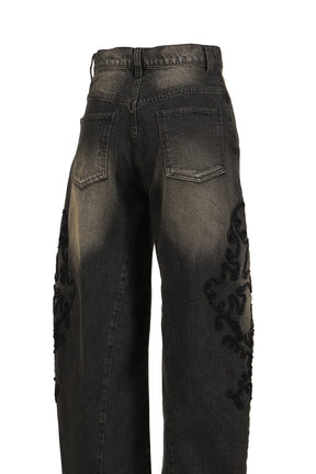 DENIM LACE PANTS / BLACK