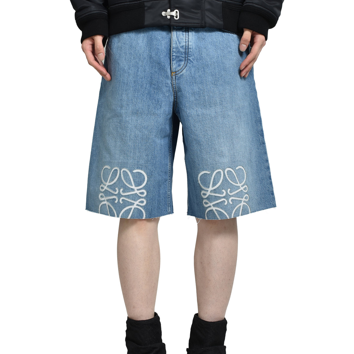 LOEWE ロエベ FW25 ANAGRAM SHORTS / WASHED DENIM BLU - NUBIAN ヌビアン