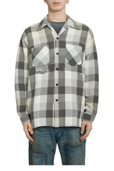 DAMAGED AND STAINED FLANNEL SHIRT / AGED GRY×WHT