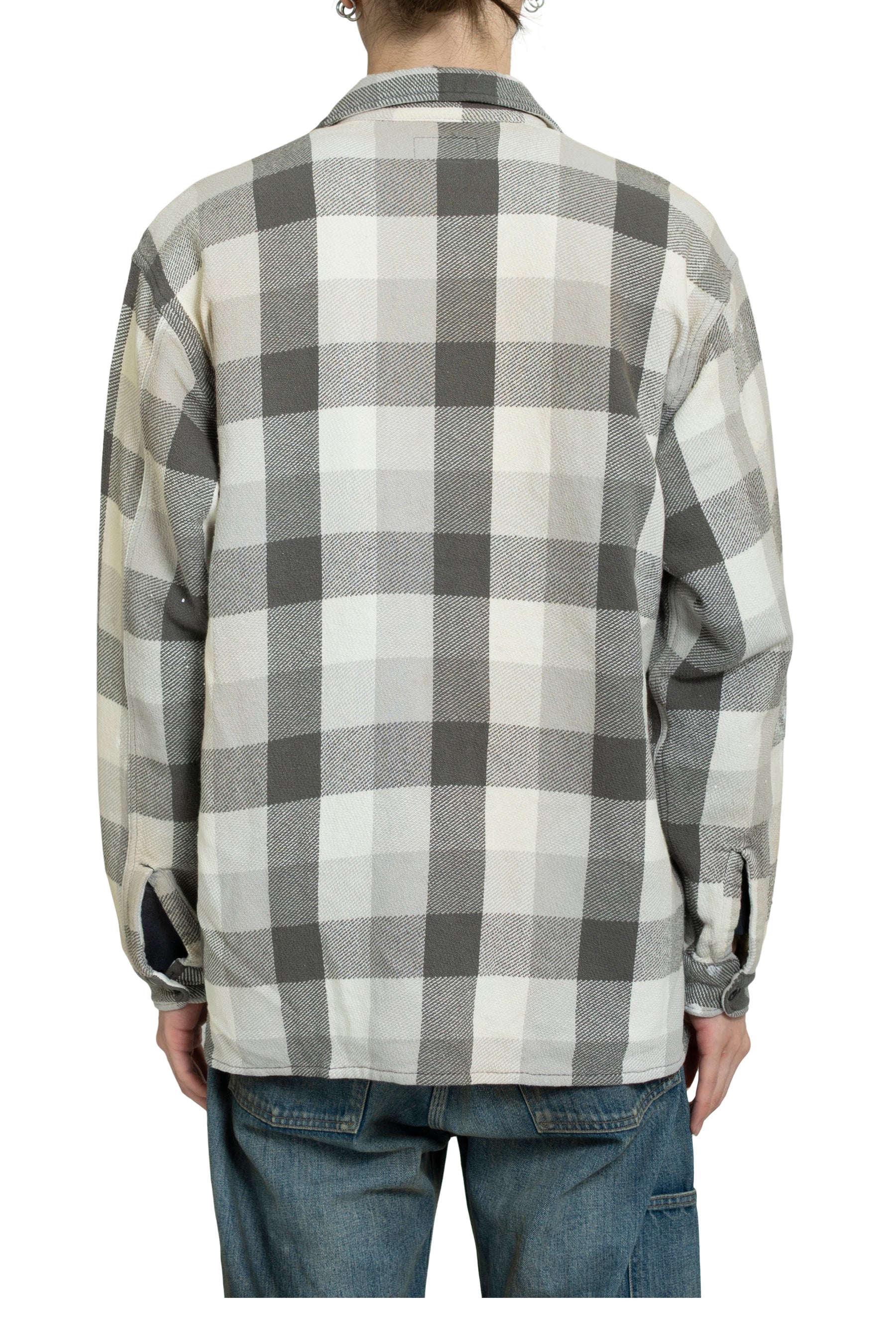 DAMAGED AND STAINED FLANNEL SHIRT / AGED GRY×WHT