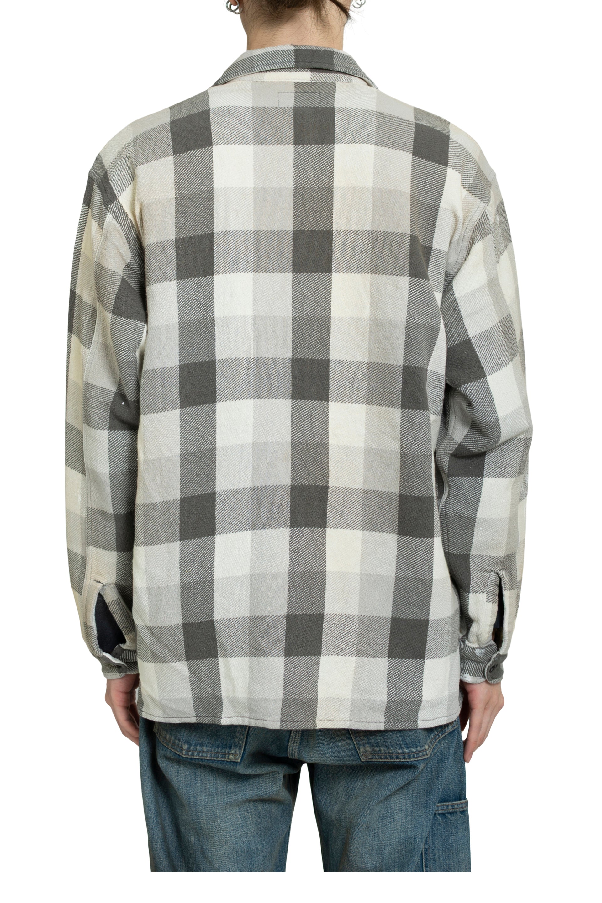 DAMAGED AND STAINED FLANNEL SHIRT / AGED GRY×WHT