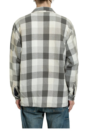 DAMAGED AND STAINED FLANNEL SHIRT / AGED GRY×WHT