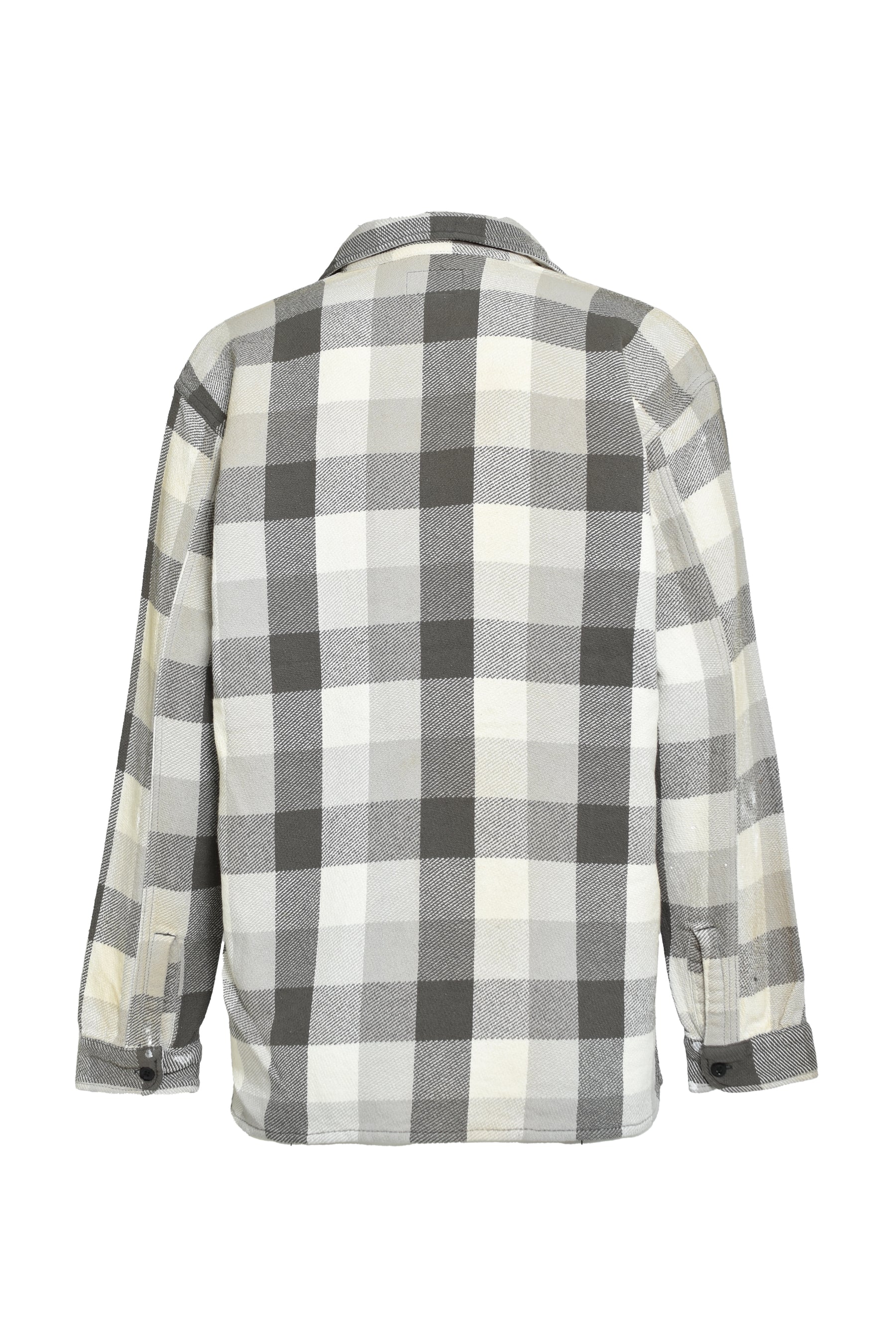 DAMAGED AND STAINED FLANNEL SHIRT / AGED GRY×WHT