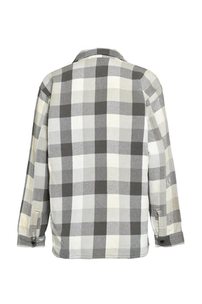 DAMAGED AND STAINED FLANNEL SHIRT / AGED GRY×WHT