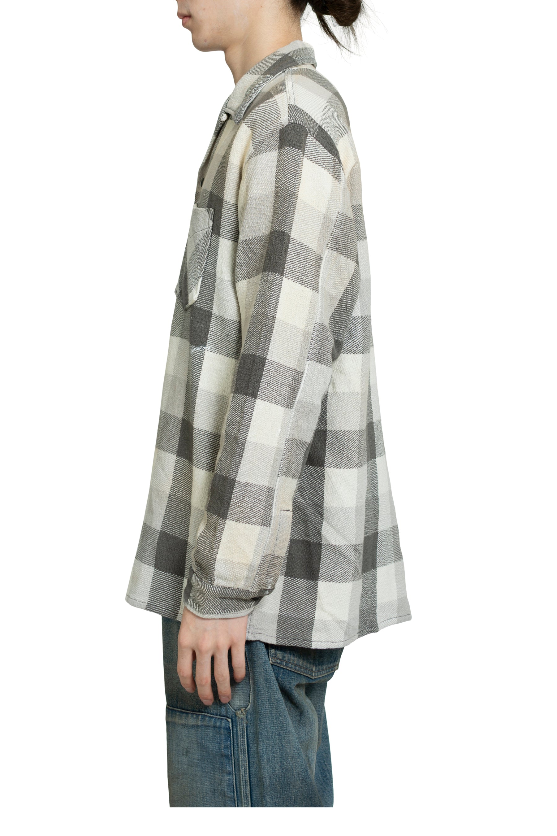 DAMAGED AND STAINED FLANNEL SHIRT / AGED GRY×WHT