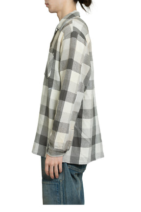 DAMAGED AND STAINED FLANNEL SHIRT / AGED GRY×WHT