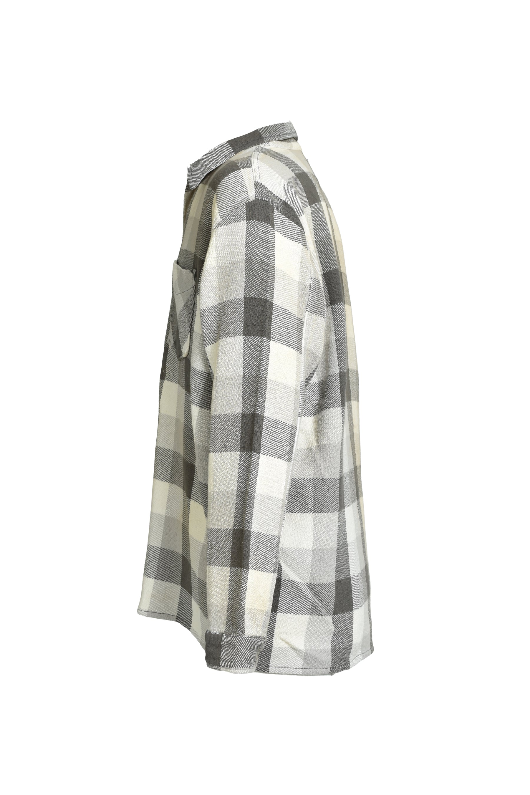 DAMAGED AND STAINED FLANNEL SHIRT / AGED GRY×WHT