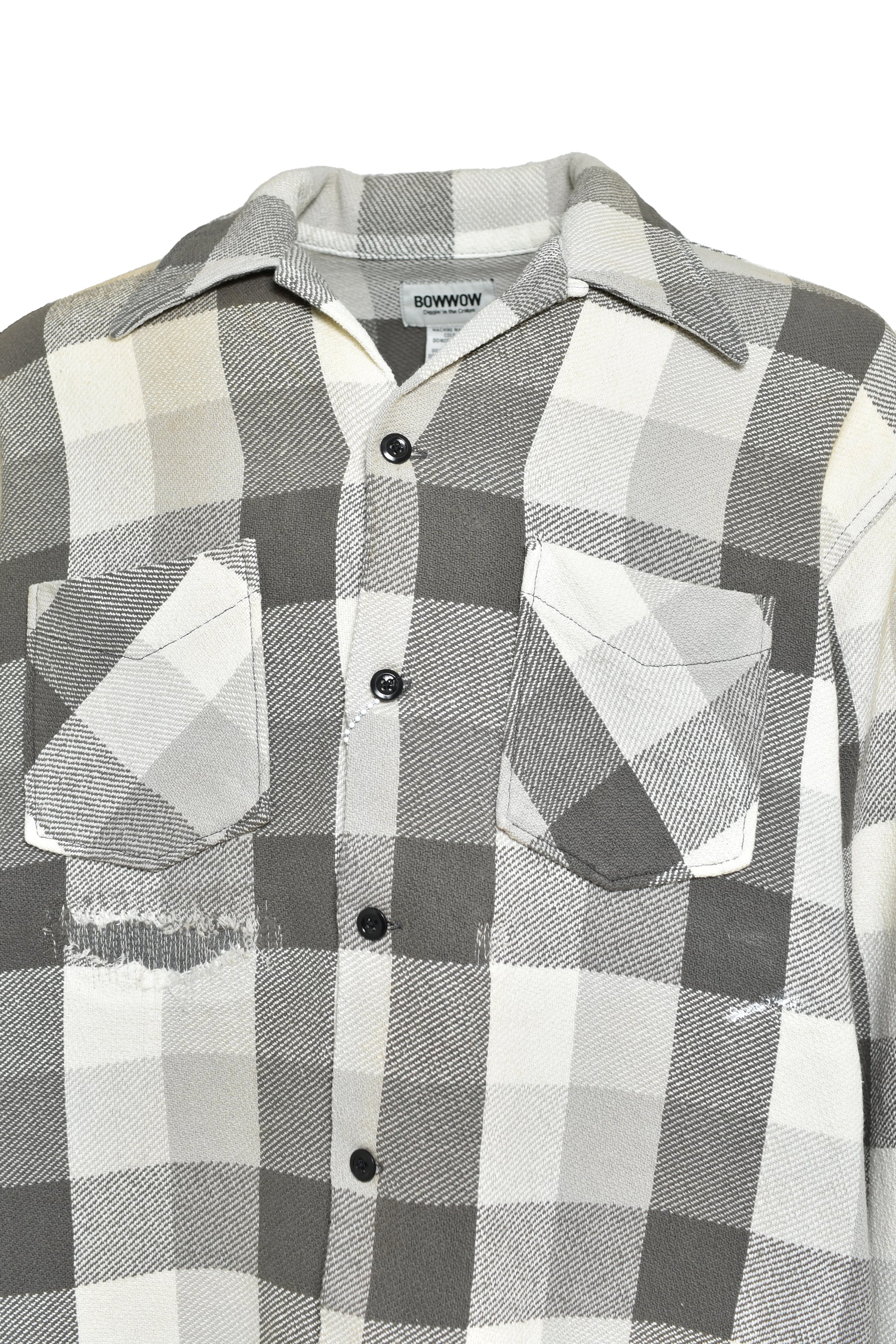 DAMAGED AND STAINED FLANNEL SHIRT / AGED GRY×WHT