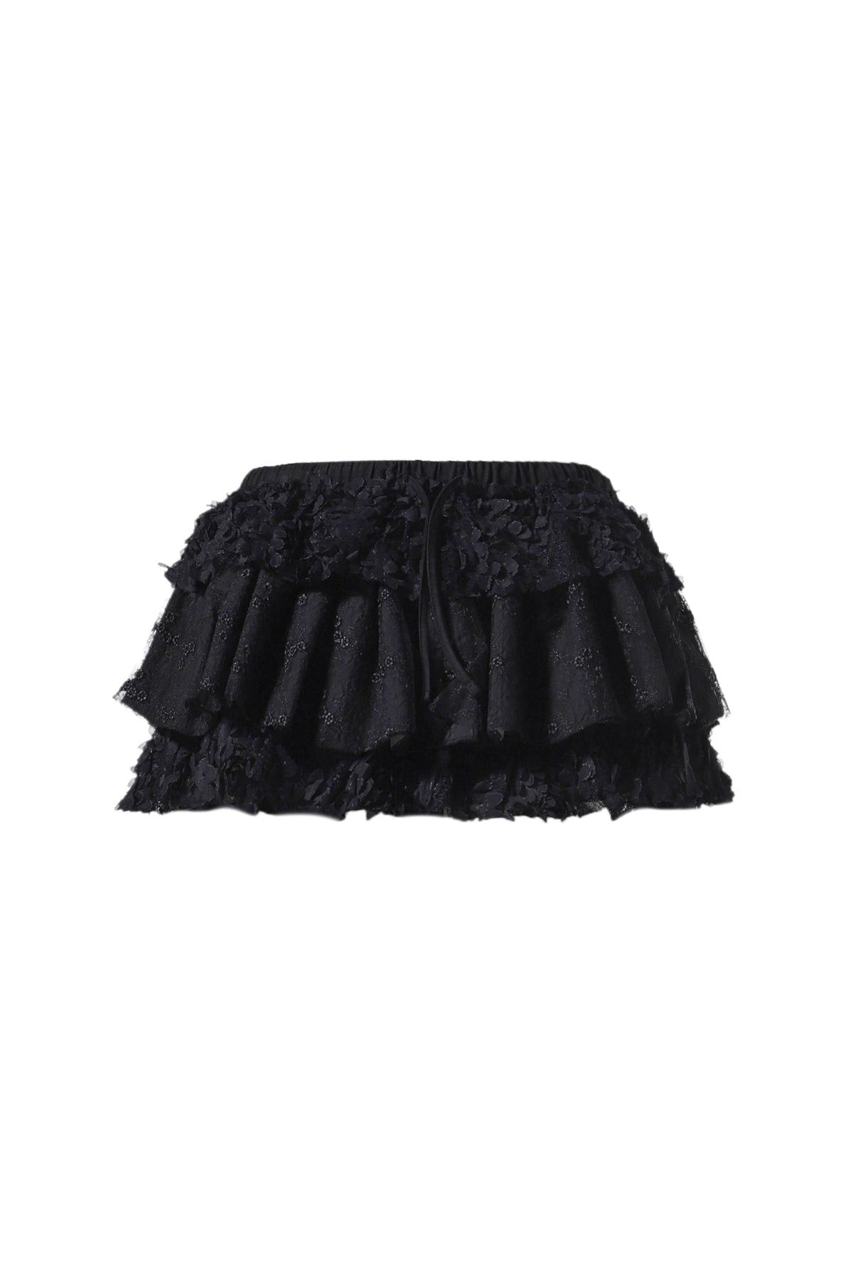 GIRLFRIEND LACE RUFFLE MINI SKIRT (EXCLUSIVE) / BLK