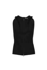 SLEEVELESS ZIPPED WOOL CARDIGAN / BLK 