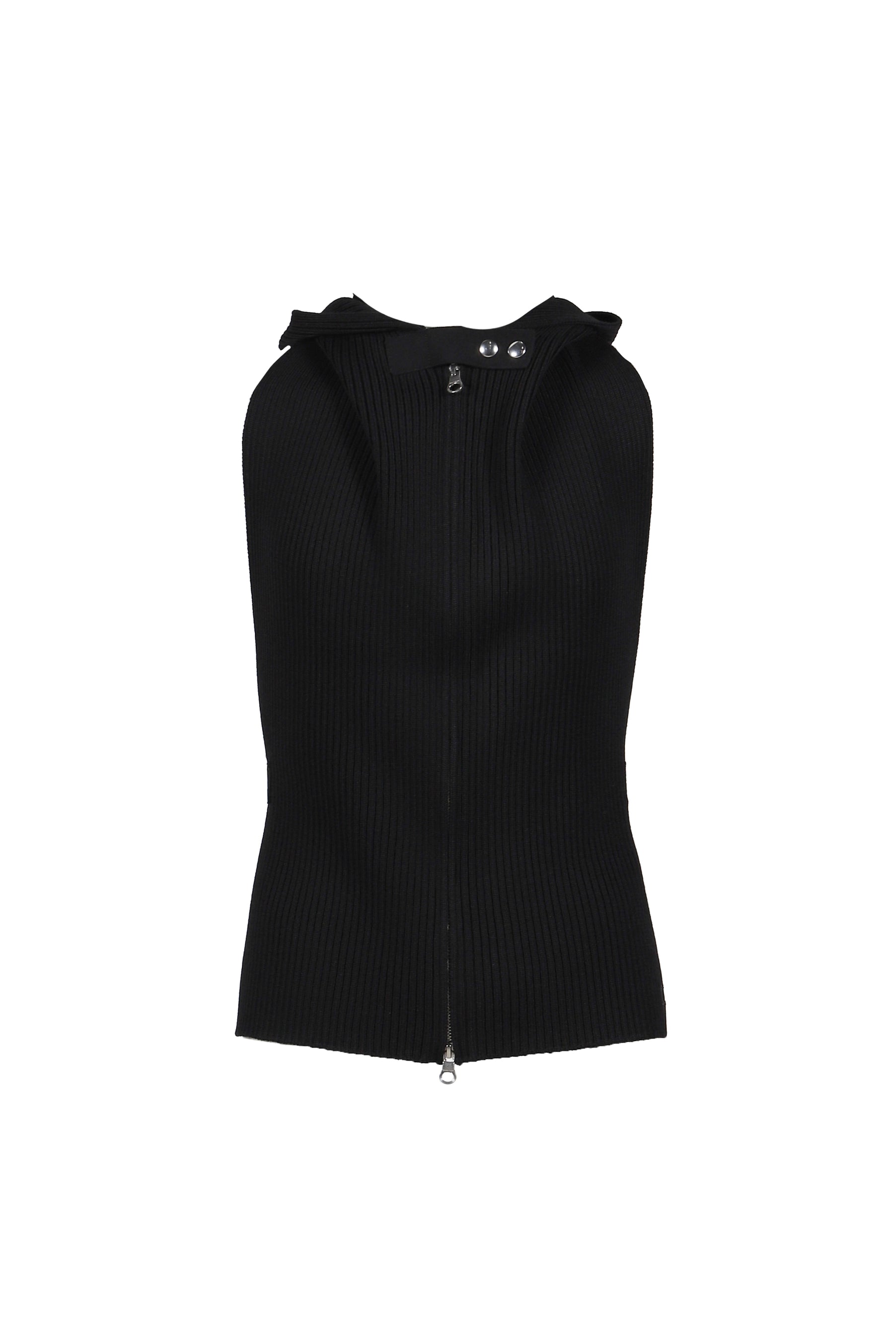 SLEEVELESS ZIPPED WOOL CARDIGAN / BLK 