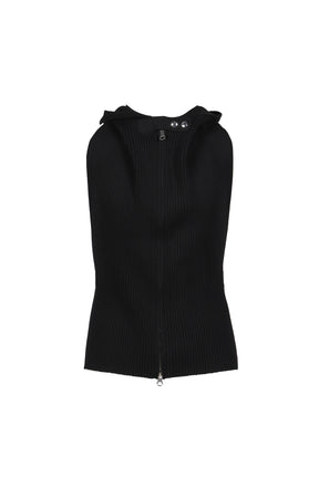 SLEEVELESS ZIPPED WOOL CARDIGAN / BLK 